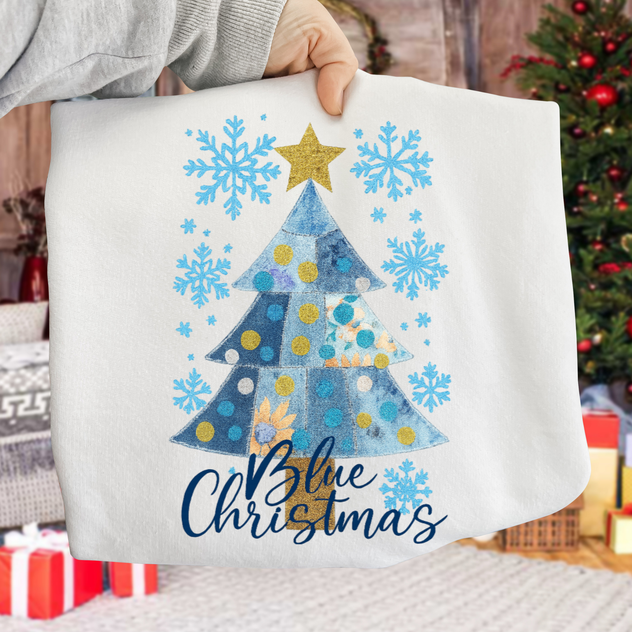 Blue Christmas Tree DTF Transfer