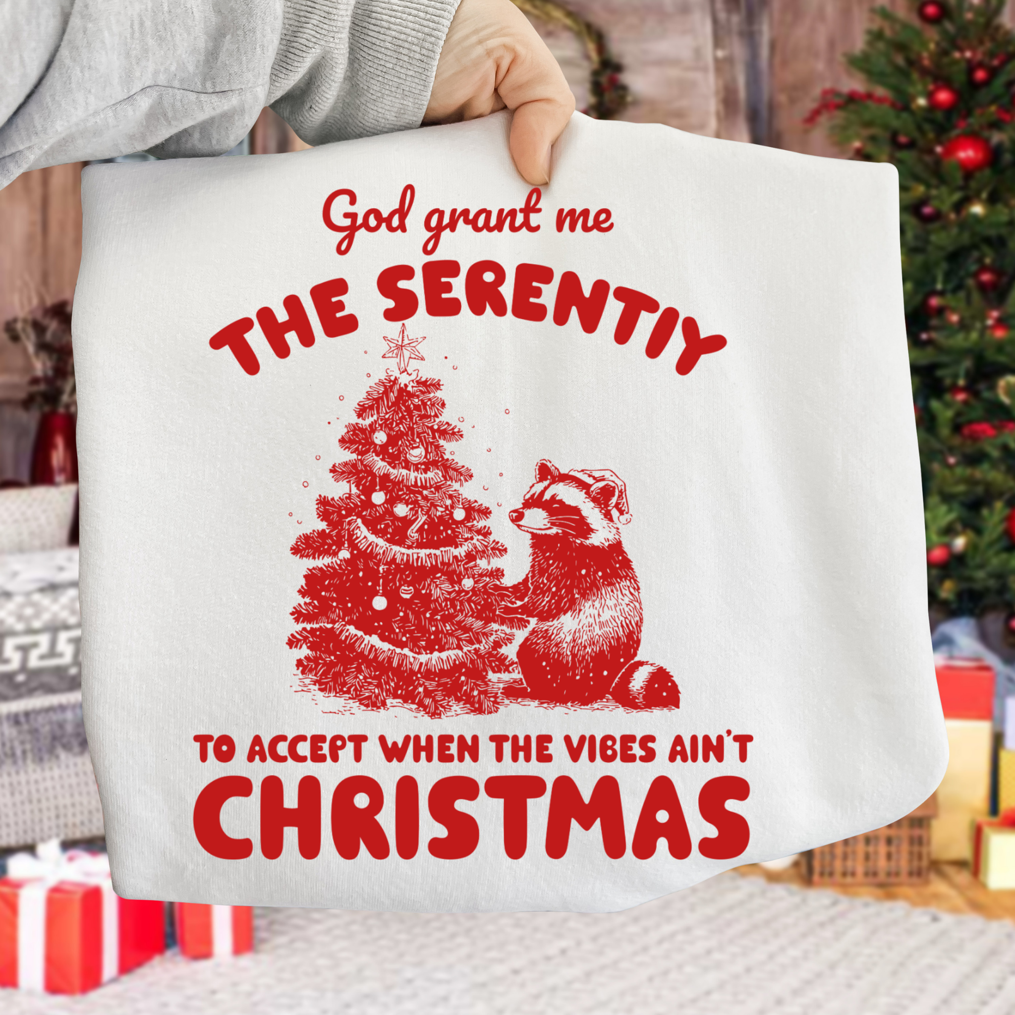 Christian Christmas DTF Transfer with Tree & Raccoon