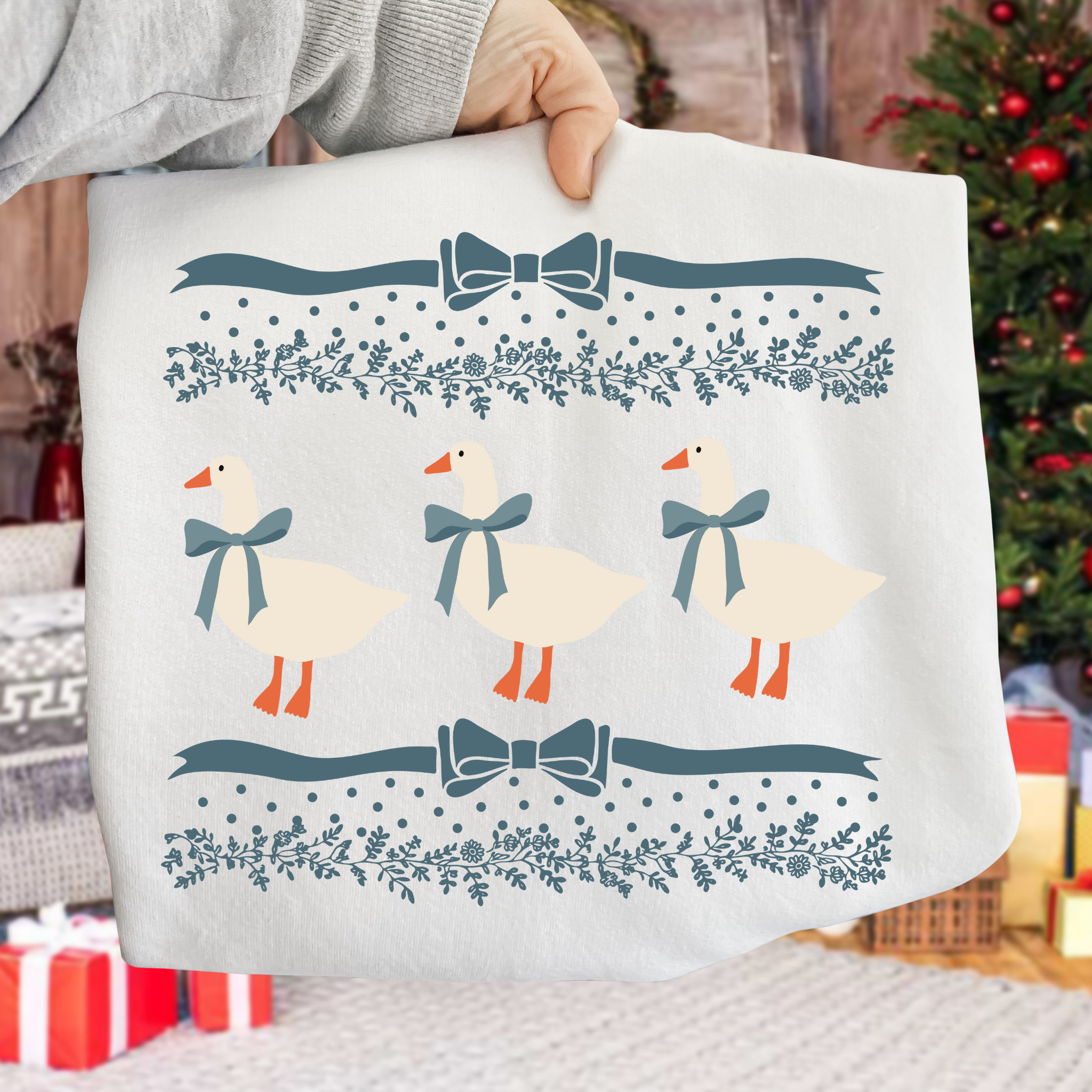 Adorable Blue Ribbon Goose DTF Transper